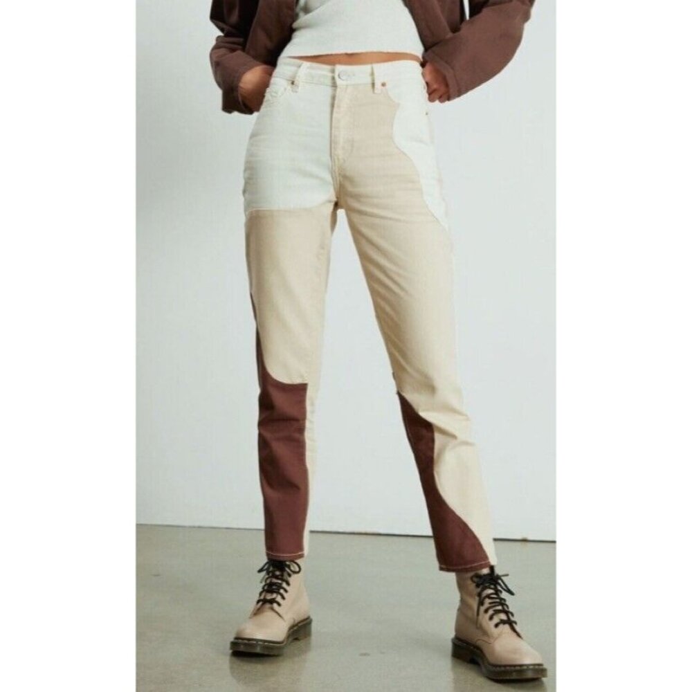 Pacsun Eco Tan~Brown Paneled High rise Mom Jeans Ginger Panel Color Block 24"